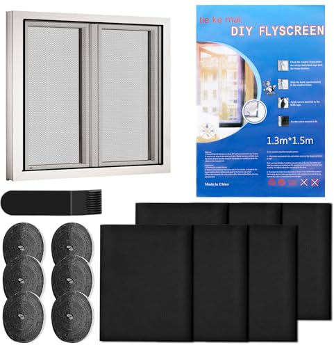 wokdsbl Pack of 6 Fly Screen for Windows, 130 x 150 cm, Window Fly Screen, Self-Adhesive, No Drilling, Window Net, Insect Protection with Accessories, Mosquito Net with Velcro Strap for Balcony Door