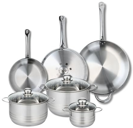 ELO 9886850 Batterie de cuisine 6 pièces, Ensemble de 3 Poêles de cuisson 24, 28 et 32 cm et 3 faitouts 14, 20 et 24 cm Elo Profi Brillant, inox, induction