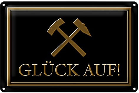 Dekoratives Bergbau-Schild 'Glück Auf' mit Hammer und Schlegel | Elegantes Design in Schwarz und Gold für Zuhause und Büro | 18 cm x 12 cm