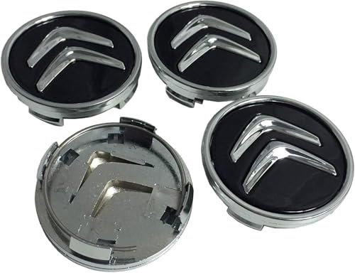 Grace's Tech Lot de 4 bouchons de moyeu compatible avec Citroen 60 mm C1 C3 C4 C5 C6 DS3 Fregi Jantes en alliage Logo, Noir