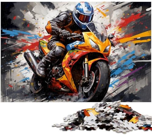 1000 teiliges Puzzle buntes Motorrad Rennfahrer Puzzle für Erwachsene Papierpuzzle Familiendekoration (Größe 38 x 26 cm)
