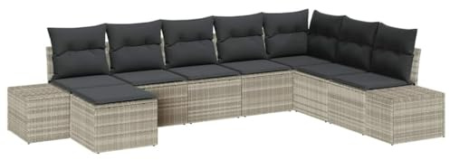 vidaXL 8-teiliges Garten-Sofa-Set mit hellgrauen Kissen, modularer Outdoor-Sitzbereich für mehrere Personen, gepolstertes Rattan-Sitzmöbel für Terrasse und Patio, modern und wetterfest