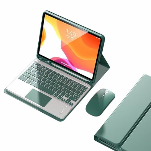JZCZMCE Étui Clavier pour iPad 9.7 6ème 2018, 5ème Gen. 2017, Air 2 2014, Clavier sans Fil Magnétique Détachable, Porte-Crayon Intégré, Étui De Protection Ultra-Fin avec Souris Bluetooth,Dark Green
