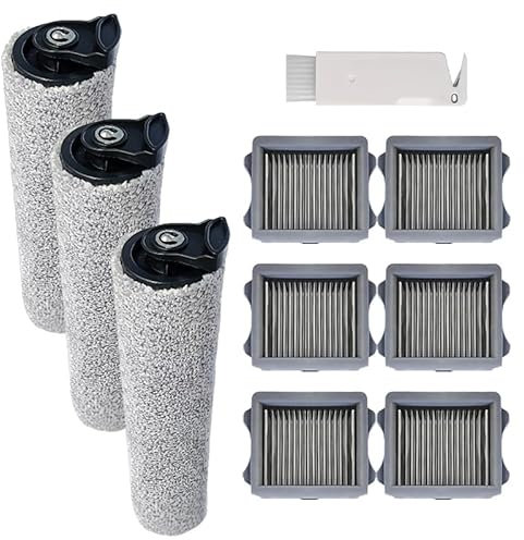 Kit d'accessoires de rechange compatible avec l'aspirateur sec et humide à fil Tineco Floor One S5 Steam/iFLOOR 5, comprend 3 rouleaux brosses + 6 filtres