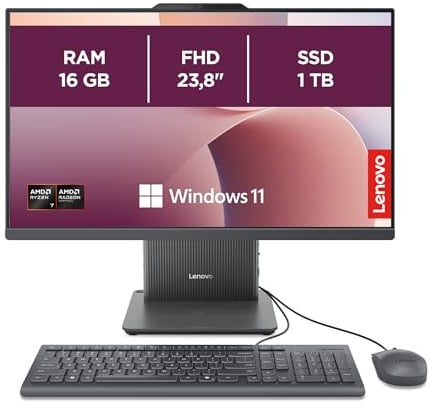 Lenovo IdeaCentre All-In-One| 23.8 FHD Display| Ryzen 7 250 |16GB|1TB | All in One|23.8 Full HD Display|AMD Ryzen 7 250|16GB RAM|1TB SSD|Windows 11 |Grau|inkl. Maus und Tastatur| inkl. Webcam