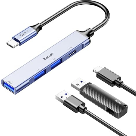 Biaze HUB78 4-Port USB C 3.0 Hub Verteiler 5Gbps + PD10W USB-C-Stromversorgung Mehrfachstecker Splitter Kompatibel mit 15 Pro/Max, MacBook, iMac, Surface, Dell, USB Stick, Mobile HDD, PC und mehr