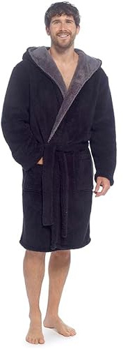 kraftd Men’s Robe Sherpa Fleece Hooded Warm Dressing Gown with Pockets & Belt | Nightwear Robes | Loungewear | Sleepwear | Bathrobe