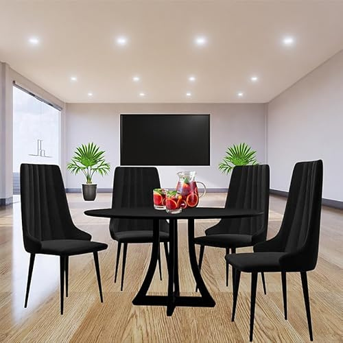 Agritrade AK ORION 03 100 Modern Set Table with Upholstered Chairs Quilted Velvet Black and Black