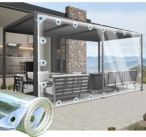 CAQXAQP Heavy Duty Clear Tarpaulin 1mx3.2m, Transparent PVC Waterproof Sheet, Reinforced Grommets & Tear Resistant, for Pergola Cover, Balcony Rain, Garden Furniture Covers