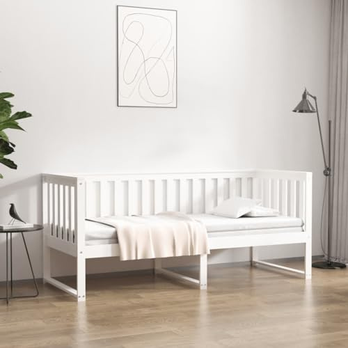 QJBSAVVA Tagesbett 75x190 cm aus massiver Kiefer Weiß 197x81x90 cm Multifunktions Daybett als Sofa & Gästebett Modernes Lärchen-Design mit Lattenrost für Wohnzimmer Jugendzimmer Gästezimmer