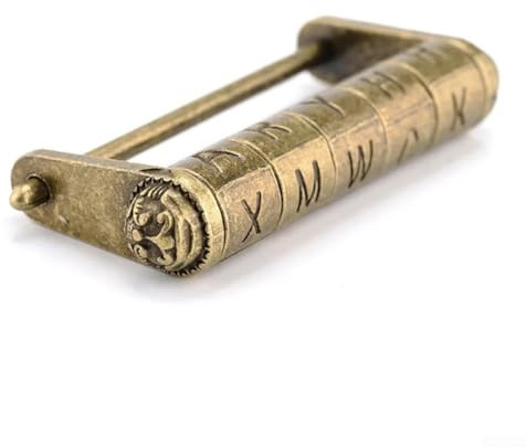 Zeroupshop Candado antiguo con cabeza horizontal, aleación de zinc, 5 ruedas, cerradura de combinación de letras para puertas, armarios, cofres, maletas y bolsas, acabado en bronce, 79 x 37 mm