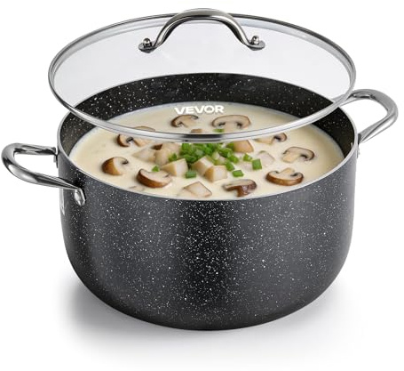 VEVOR Aluminum Stock Pot, 12-Quart Nonstick Ceramic Coated Pot with Glass Lid, PFOA-Free, PFAS-Free, Compatible with Gas Stoves, Induction Cooktops, Electric Stoves, for Soups, Stews, and Pasta