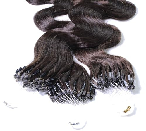 hair2heart Microring Extensions Echthaar gewellt 5/0 Mittelbraun - 25 Strähnen 0.5g 40cm, Echthaar Extensions für dauerhafte Haarverlängerung