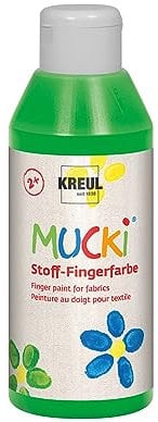 KREUL 28405 - Mucki leuchtkräftige Stoff - Fingerfarbe, 250 ml in grün, auf Wasserbasis, parabenfrei, glutenfrei, laktosefrei und vegan, optimal für die Anwendung mit Fingern und Händen