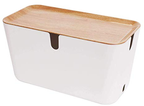 Bosign Kabelbox Hideaway XXL, Kunststoff, weiß, naturbraun, B 46 x T 21,5 x H 24,5 cm