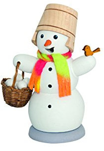Kuhnert - Rauchmann / Räucherfigur aus Holz - Schneemann mit Schneeballkorb - ca. 13 cm - Made in Germany