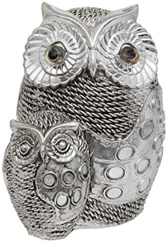 Maturi Eulen- und Baby-Eule, 14 cm, Silberfarben