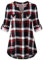 Odosalii Damen V-Ausschnitt Kariert Bluse 3/4 Ärmel Langarm Reißverschluss Tunika Longshirt Hemd Tops T-Shirt, XXL, A_rot Kariert