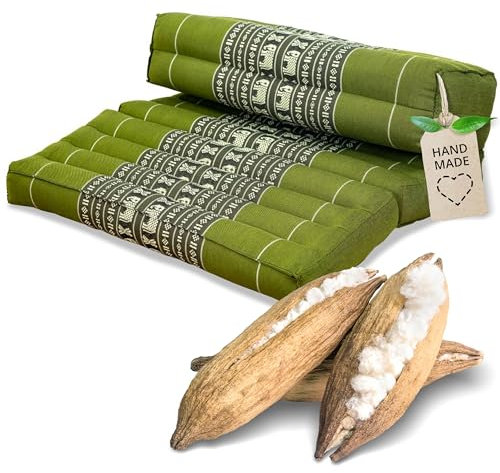 livasia Meditationskissen faltbar klappbar - 72x50x12cm - Zafukissen Zabuton für Yoga und Meditation, Meditationssitz mit Kapok, Sitzkissen Schneidersitz zum Klappen, handgefertigt (Grün/Elefanten)