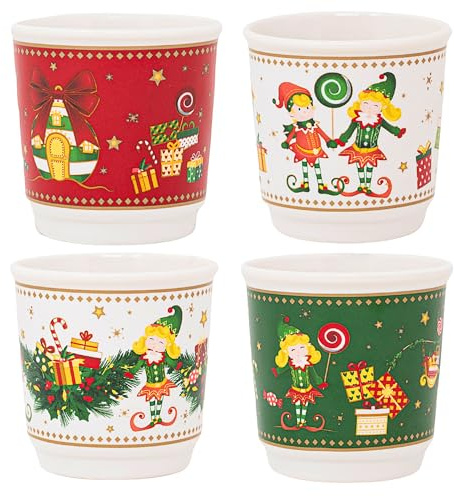 NAMAI - Set di 4 Tazzine Caffe Particolari Natalizie, 60 ML, New Bone China, Eleganti, Adatte in Lavastoviglie e Microonde, Tazzine Da Caffè di Natale, Idea Regalo (Set 4 Tazzine)