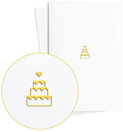 Diese-Klappkarten 2er Set Glückwunschkarten Edel zur Hochzeit oder Jahrestag mit in Gold geprägter Hochzeitstorte auf strukturiertem Papier, Hochzeitskarte, Wedding Card Neutral, E18