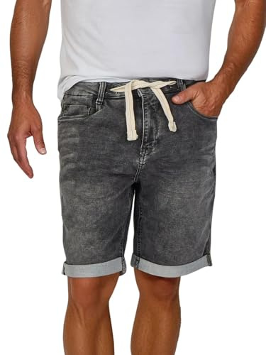 riverso Jeans Shorts Herren Stretch Kurz Kordelzug Regular Fit RIVPaul Kurze Hosen Bermuda Shorts Sommer Denim Einfarbig, Größe:W 32, Farbe:Grey Denim (G37)