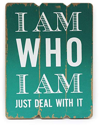 levandeo Wandbild Holz 28x21cm Grün Sprüche Sayings Shabby Chic Vintage Deko Schild I am who I am