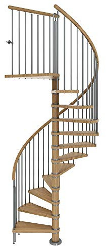 DOLLE Spindeltreppe Winnipeg │ Nebentreppe │ Eiche geölt │ 11 Stufen / 12 Steigungen │ inkl. Podest | Geschosshöhe 246-270 cm │ Außendurchmesser 120 cm │ Metallgeländer | Holzhandlauf | Holzstufen