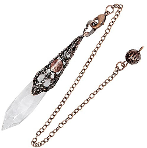 KYEYGWO Bergkristall Reiki Heilung Stein Pendel mit Vintage Kette, Kristall Punkt Anhänger Halskette für Damen und Herren, Edelstein Quartz Pendels für Divination Meditation Scrying Balance