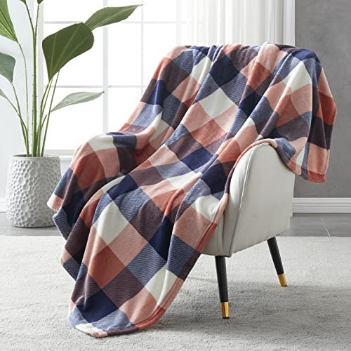 SOCHOW Tartan Coperta Pile Matrimoniale 150 x 200 cm, Plaid Divano Super Morbido, Coperta Flanella Letto Matrimoniale Rosa Corallo