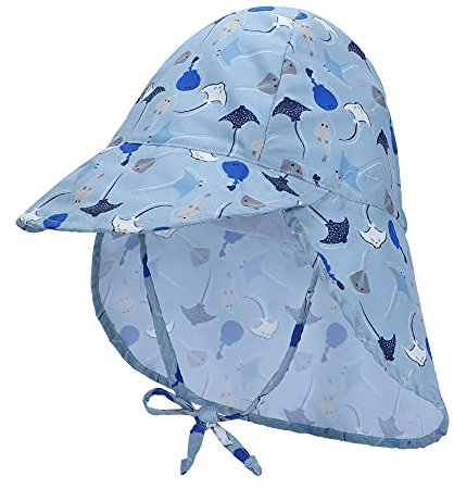 LACOFIA Baby Sonnenhut mit Bindebändern und Nackenschutz Kinder Strand Mützen Kleinkind Sommer Visier Cap Fisch 2-5 Jahre