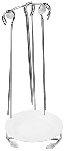 Hemoton Camping Grill 6pcs Meat Skewer and Rack Shish Kabob Sticks Camping Picnic Meat Grilling Stick Holder Backyard Outdoor Barbecue Kebab Stick with Hanging Holder Metal Brackets