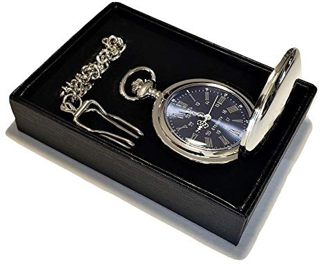1 Personalized Pocket watch, Vintage style engraved gift. Box included, Stainless chain and engraving is included, Groomsmen, best man gifts for couples and weddings (Silver)