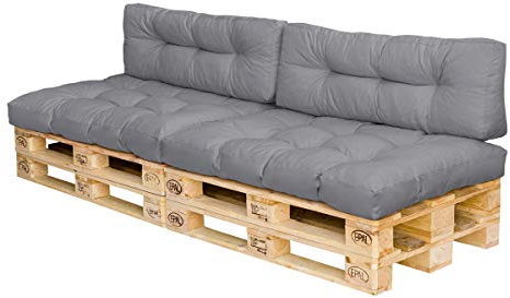 Royal Schneider Set Sitzkissen Rückenkissen Palettensofa Palettenpolster - 4er Set - 2Stk. 120x80 + 2Stk. 120x40, Farbe - Grau