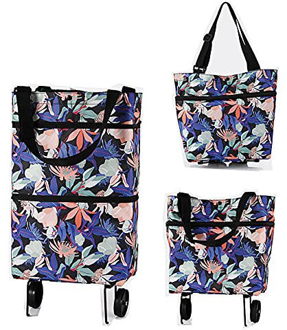 SHOPPING TROLLEY Einkaufswagen auf 2 Rädern Modetasche Faltbar Still 20L+ Wasserdicht Leicht Trolley-Tasche zum Einkaufen Supermarkt Reisen Picknick Einkaufstrolley Schultertaschen Schwerlast 30kg