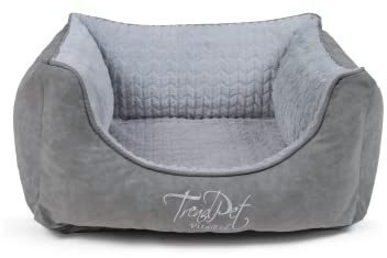 TrendPet VitaBed Style - Orthopädisches Hundebett, außen Kunstleder innen flauschig (60x50cm, Grau)