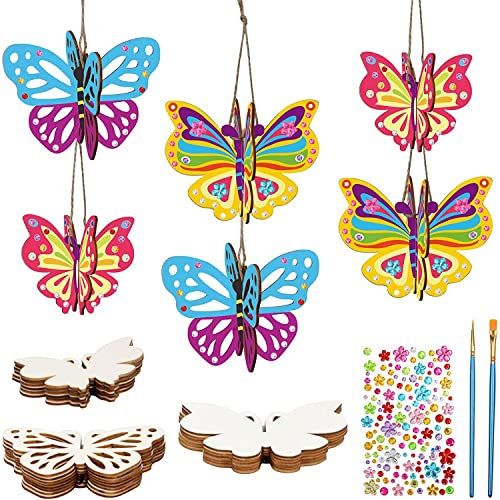 DKINY 12pcs 3D Schmetterling aus Holz, Schmetterling Holzbastelsets für Kinder, Kreative Kunst & Bastelbedarf, 3D-Schmetterlinge zum Basteln, Ideale Geschenke für Junge Mädchen in Frühling Ostern