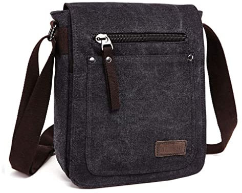 DASKING Herren Tasche Umhängen, Umhängetasche Klein Vintage Canvas für Herren, Schultertasche Messenger Bag Kuriertasche, 23 x 28cm 9 ipad (Schwarz)