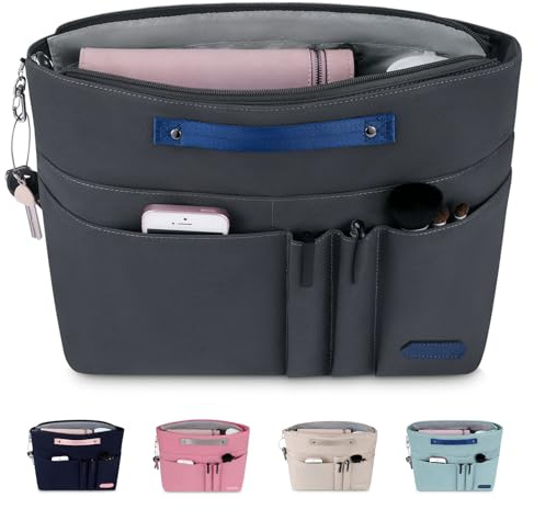 HyFanStr Organizer da Borsa Donna, Poliestere impermeabile Organizzatore Interno Purse, Organizer Borse con tasca con Chiusura Cerniera e Portachiavi Grigio scuro (XXS)
