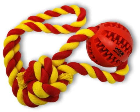 WEPO Wurfball für Hunde - Ø 5cm - Kleine Hunde Spielzeug - Dog Toys - Kauspielzeug Hund - Ball mit Seil für Hunde aus Naturkautschuk mit Zahnpflegefunktion - Zum Reißen und Zerren