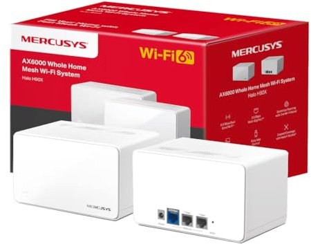 Mercusys AX6000 Whole Home Mesh Wi-Fi 6 System, Coverage up to 6,000 ft² (550 m²), Connect over 150 Devices, 1024-QAM, 2.5 Gbps Multi-Gig Ports, Dual Band Wi-Fi, Easy App Control, Halo H90X (2-pack)