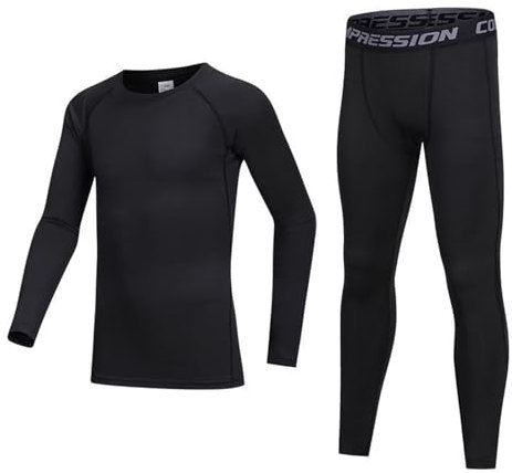 Gavena Kids Thermal Base Layer Set Boys Compression Sets Children Gym Sport Compression Suit for 6~7 YearsBlack