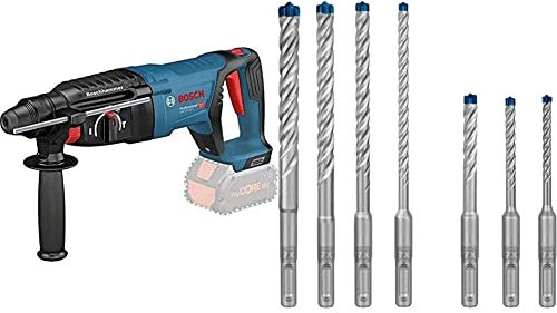 Bosch Professional 18V System Bohrhammer GBH 18V-26 D (ohne Akku, max. Schlagenergie: 2,5 J, SDS Plus, im Koffer) + 7x Expert SDS plus-7X Hammerbohrer Set (für Stahlbeton, Ø 5-12 mm, Zubehör)