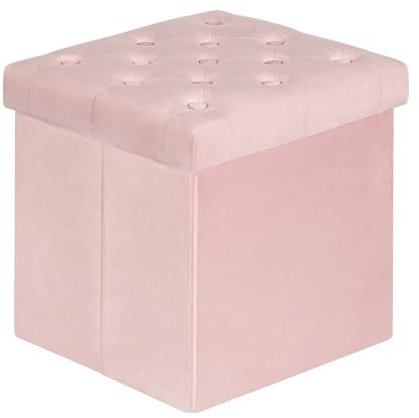 Bonlife Velvet Ottoman Storage Cube, Folding Footrest Stool Seat,Toy Chest Storage Box with Lid,Footstool for Living Room,Pink,40x40x40cm