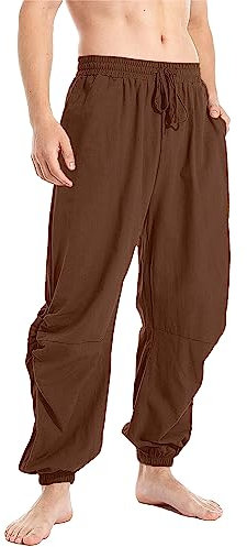 YAOBAOLE Pantalon Lin Homme Été Large Décontracté Hippie Taille Élastique avec Cordon Harem Léger Pantalon de Plage d’Été Brun XL