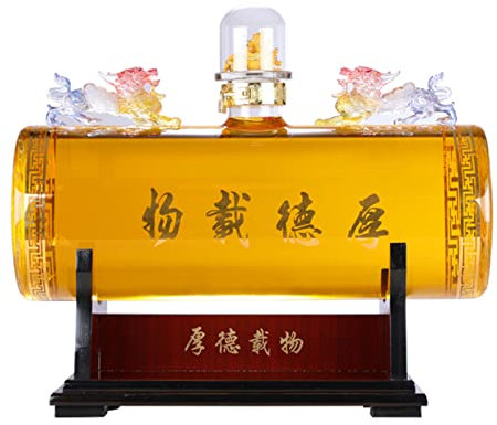 Liquor Chinese Elements Whiskey Decanter Extra Large Capacity Transparent Glass Decanter with Wood Stand Creative Craft Wine Bottle for Liquor Wine Rum Carafe