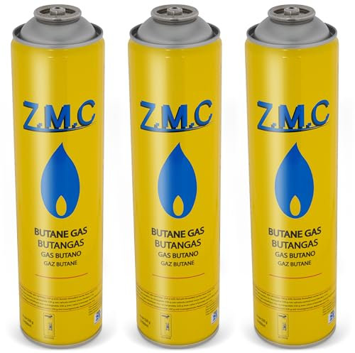 Z.M.C Lot de 3 cartouches de gaz universelles 330 g, gaz propane/butane 600 ml, raccord fileté, cartouche de gaz EN417, cartouche à visser pour désherbeur, évapeur, chalumeau, avec valve à vis