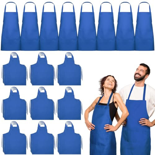 Bonuci Schlichte Latzschürze, Unisex, Malerei, Küchenschürze mit 2 Taschen, für Erwachsene, Frauen, Koch, Blau, Medium