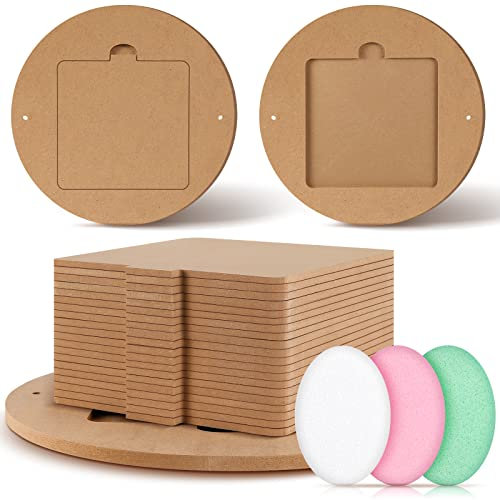 Pinkunn 22 Pcs Bat System for Pottery Wheel Clay Pottery with Removable Inserts 12'' Round Outer and 7'' Square Inner Bat with 3 Sponge for Potters Clay Artist