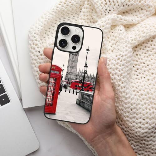 DENMER Red Phone Booth London Street iPhone 15 Hülle – Premium TPU + PC Material – Ultimativer Anti-Fall-Schutz für iPhone 15 Pro und iPhone 15 Pro Max